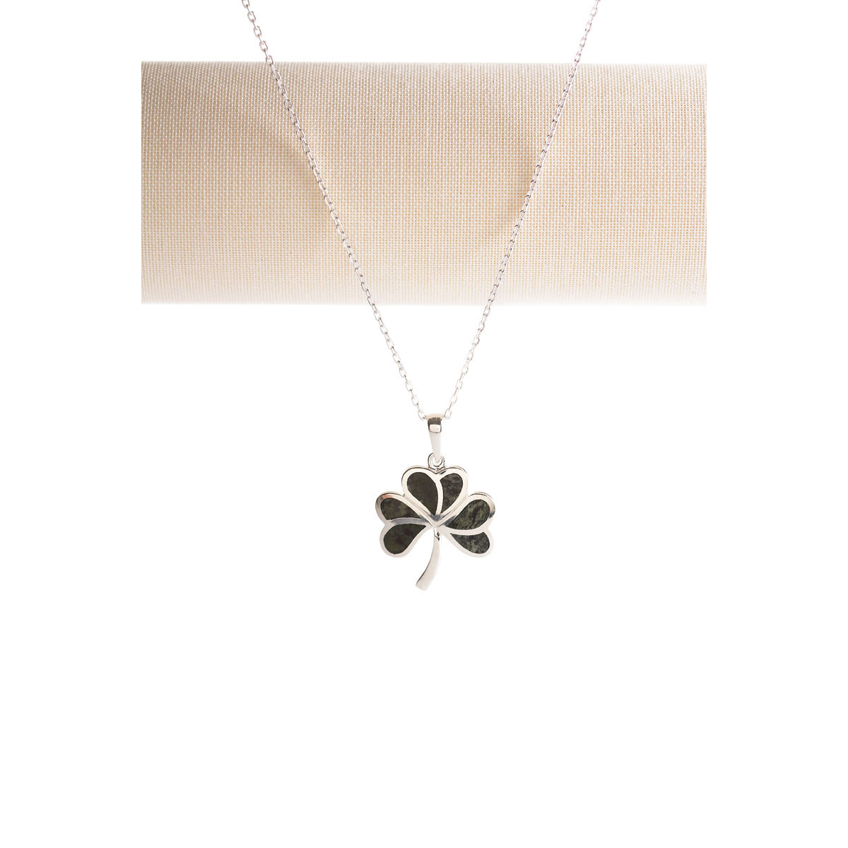 Cashs Ireland, Sterling Silver and Connemara Marble Shamrock Pendant Necklace